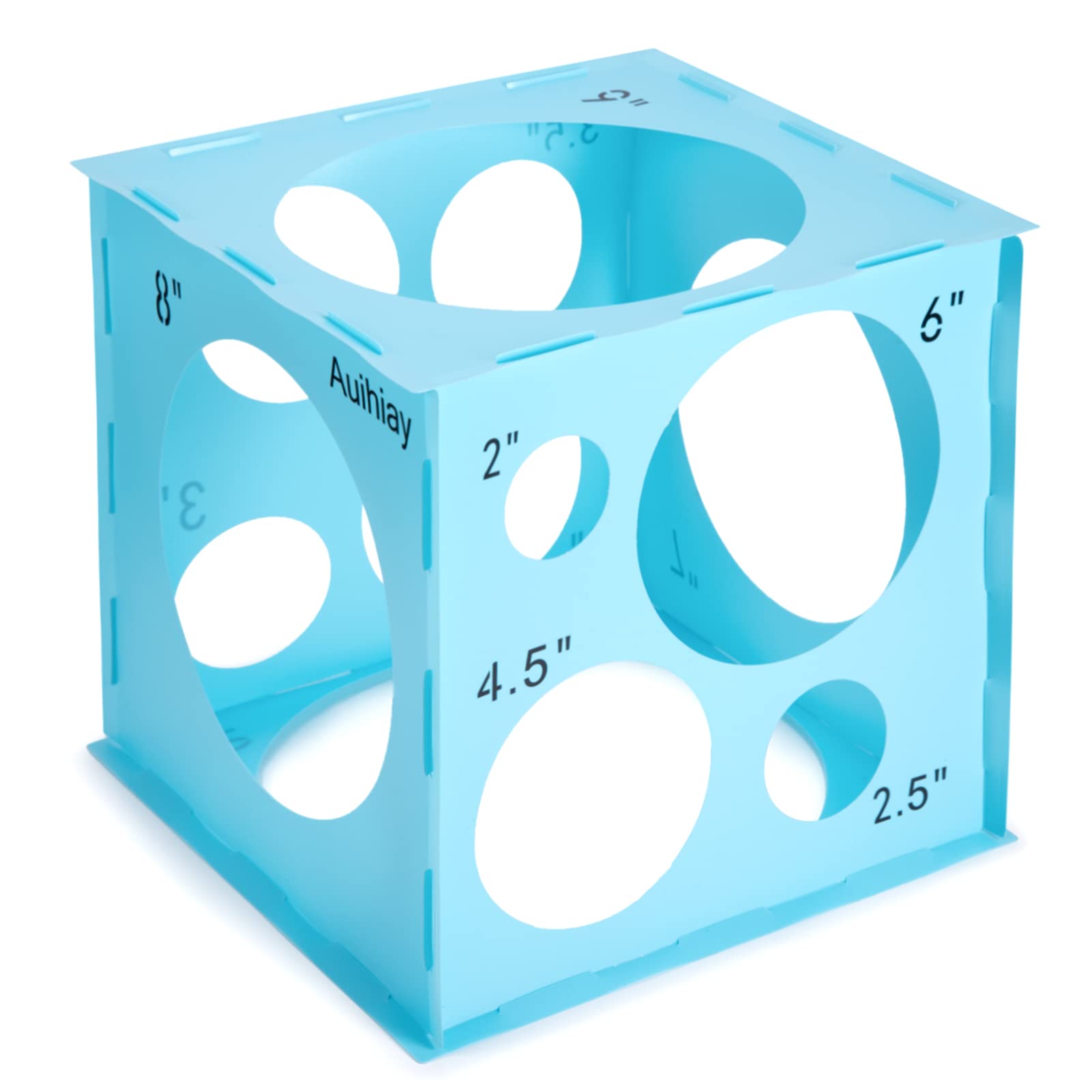 Auihiay 9 Holes Collapsible Wood Balloon Sizer Box Cube, Balloon Size Measurement Tool for Balloon Decorations, Balloon Arches, Balloon Columns