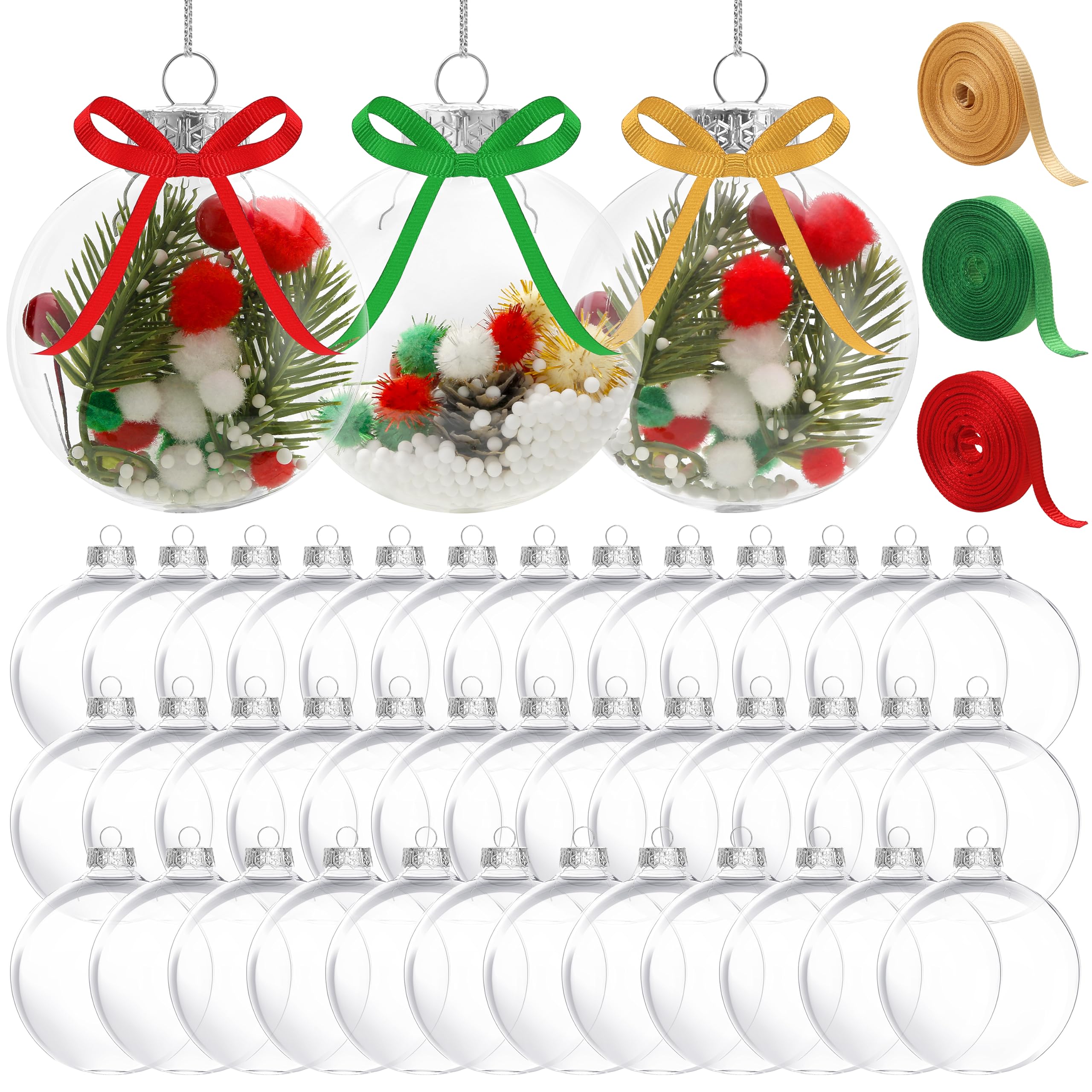  30 pcs Plastic Acrylic Balls Candy Ornament Wedding Candy case  Christmas Clear Baubles Mini Cake Holder Clear Gift Balls Clear Ornaments  Fillable Tree Balls Tree Decoration : Home & Kitchen